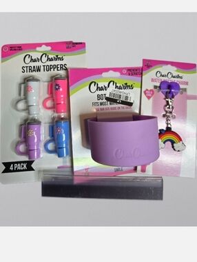 CharCharms Water Bottle Accessory Bundle – Straw Toppers, Bottle Boot & Charm